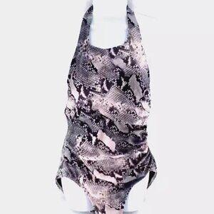 Calvin Klein One-Piece Swimsuit Size 16 Multicolor Snake Blush High-Neck Halter